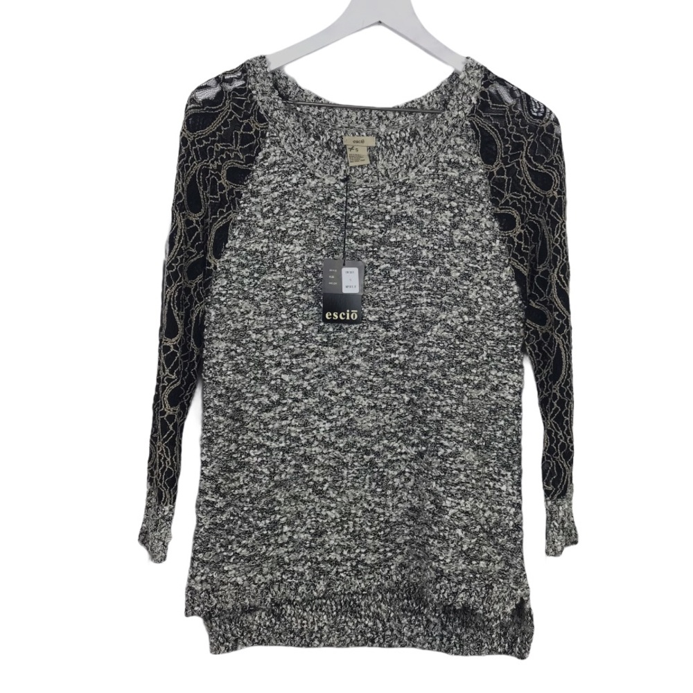 Escio Black White Yarn Knit Pullover Sweater Nwt